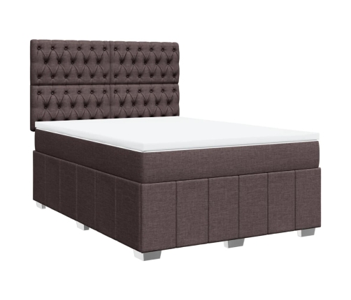 Cama box spring con colchón tela marrón oscuro 140x190 cm