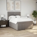 Cama box spring con colchón tela gris taupe 140x190 cm