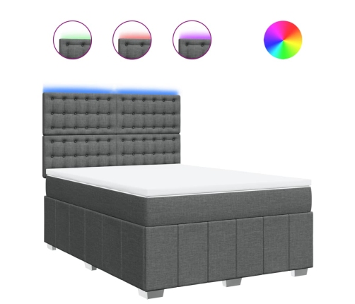 Cama box spring con colchón tela gris oscuro 140x190 cm