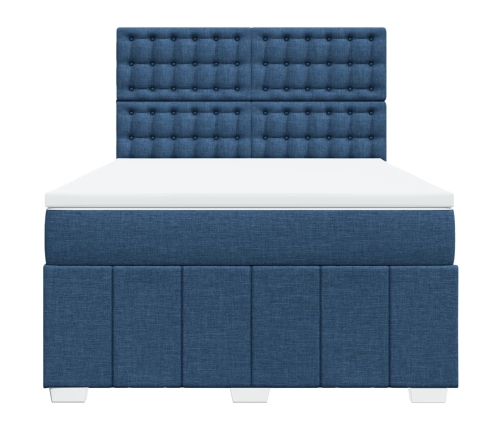 Cama box spring con colchón tela azul 140x190 cm