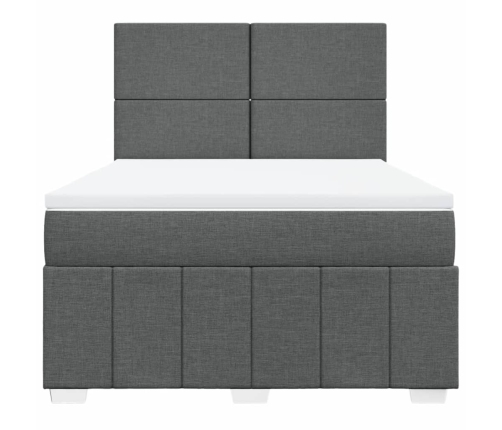 Cama box spring con colchón tela gris oscuro 140x200 cm