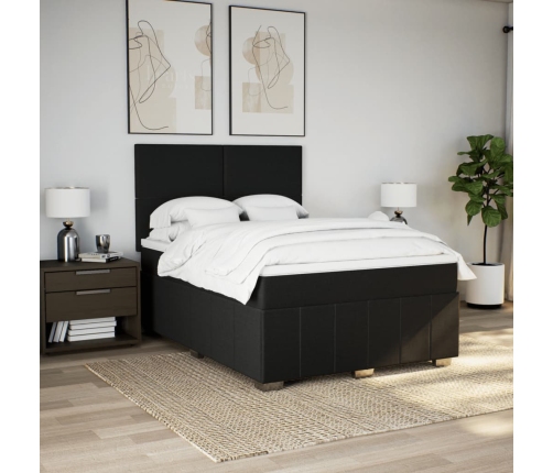 Cama box spring con colchón tela negro 140x200 cm