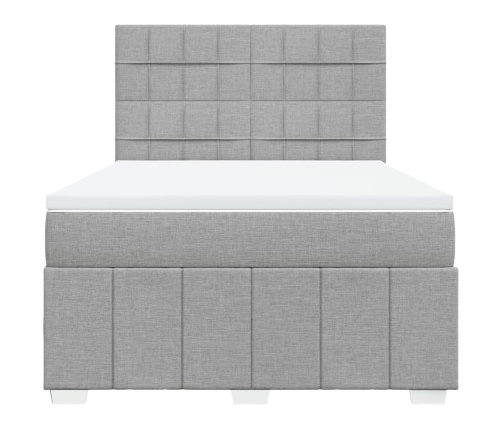 Cama box spring con colchón tela gris claro 140x200 cm