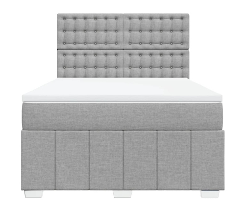 Cama box spring con colchón tela gris claro 140x200 cm