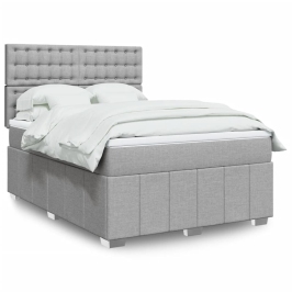 Cama box spring con colchón tela gris claro 140x200 cm