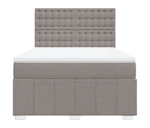 Cama box spring con colchón tela gris taupe 140x200 cm