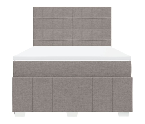 Cama box spring con colchón tela gris taupe 160x200 cm