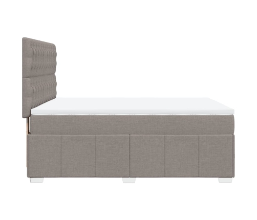 Cama box spring con colchón tela gris taupe 160x200 cm