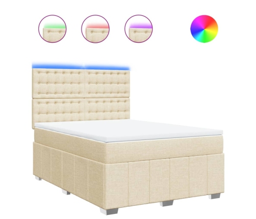 Cama box spring con colchón tela color crema 160x200 cm