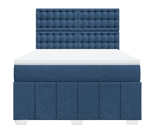 Cama box spring con colchón tela azul 160x200 cm
