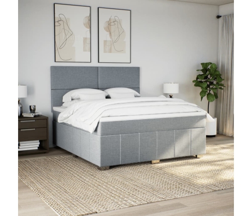 Cama box spring con colchón tela gris claro 180x200 cm