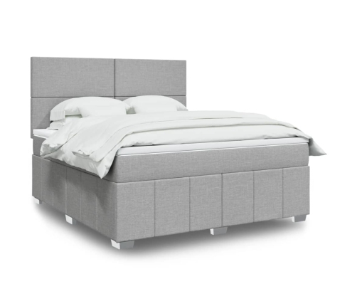 Cama box spring con colchón tela gris claro 180x200 cm