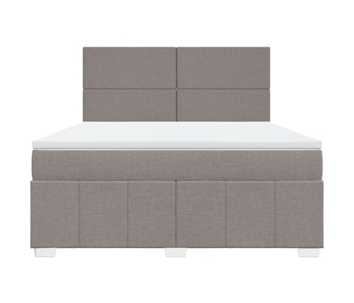 Cama box spring con colchón tela gris taupe 180x200 cm