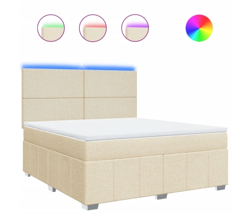 Cama box spring con colchón tela color crema 180x200 cm