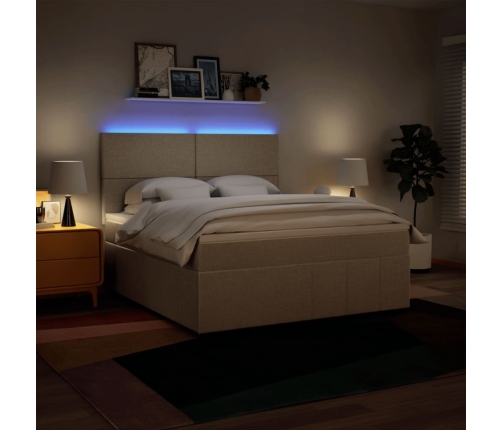 Cama box spring con colchón tela color crema 180x200 cm