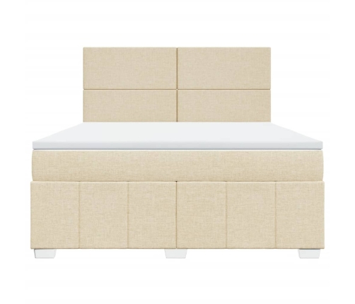 Cama box spring con colchón tela color crema 180x200 cm