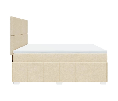 Cama box spring con colchón tela color crema 180x200 cm
