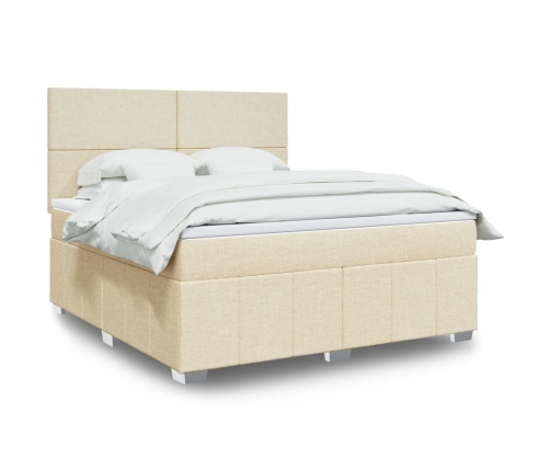 Cama box spring con colchón tela color crema 180x200 cm