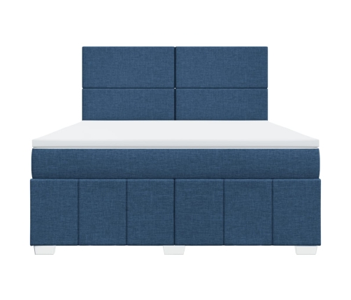 Cama box spring con colchón tela azul 180x200 cm