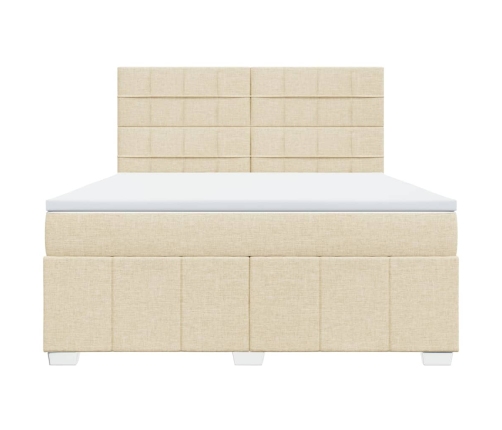 Cama box spring con colchón tela color crema 180x200 cm