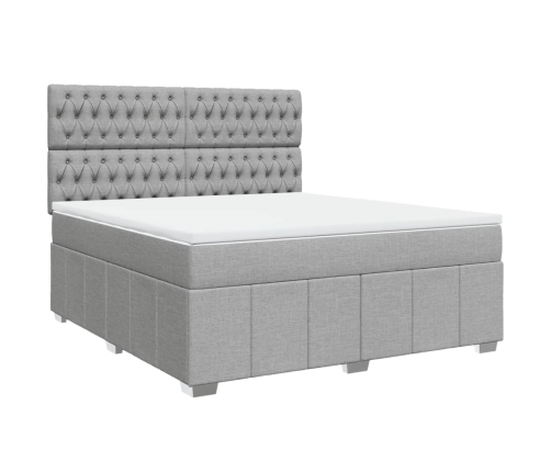 Cama box spring con colchón tela gris claro 180x200 cm