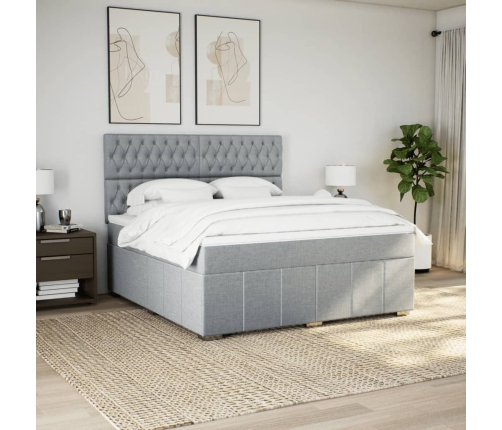 Cama box spring con colchón tela gris claro 180x200 cm