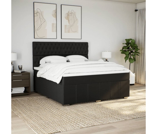 Cama box spring con colchón tela negro 180x200 cm