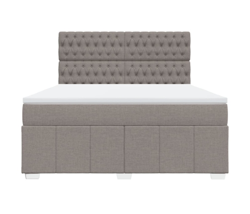 Cama box spring con colchón tela gris taupe 180x200 cm