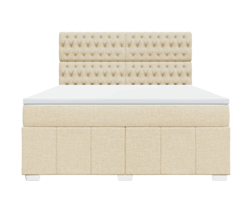 Cama box spring con colchón tela color crema 180x200 cm