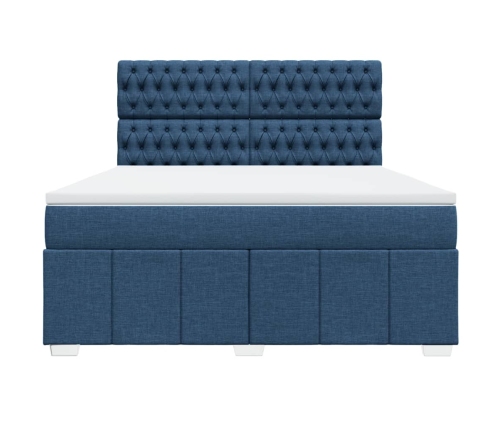 Cama box spring con colchón tela azul 180x200 cm