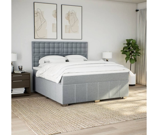 Cama box spring con colchón tela gris claro 180x200 cm