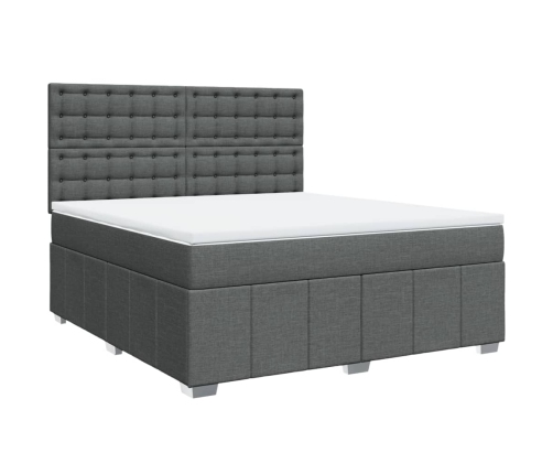 Cama box spring con colchón tela gris oscuro 180x200 cm