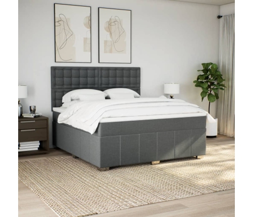 Cama box spring con colchón tela gris oscuro 180x200 cm