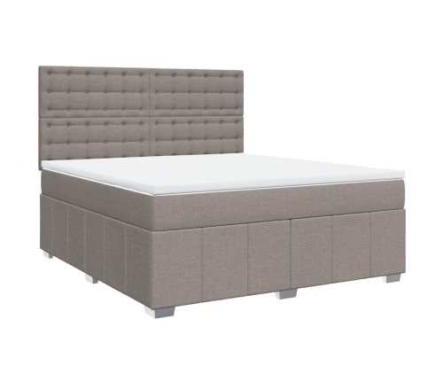 Cama box spring con colchón tela gris taupe 180x200 cm