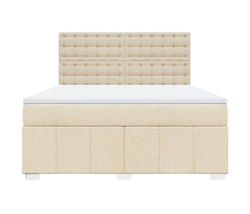 Cama box spring con colchón tela color crema 180x200 cm