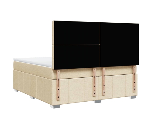 Cama box spring con colchón tela color crema 180x200 cm
