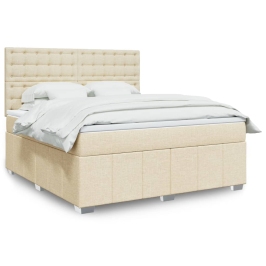 Cama box spring con colchón tela color crema 180x200 cm