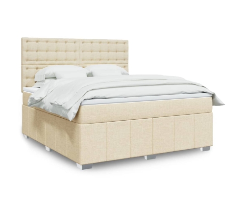 Cama box spring con colchón tela color crema 180x200 cm
