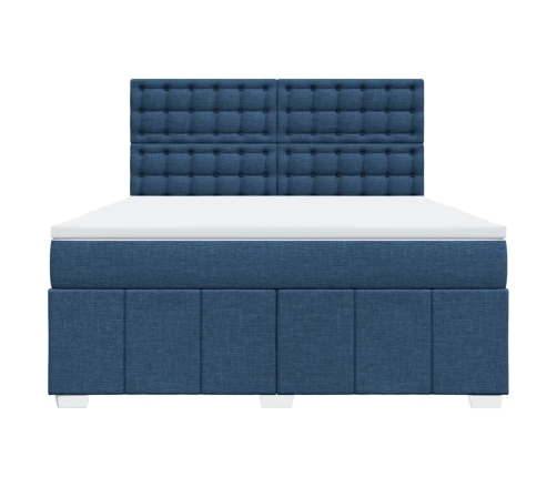 Cama box spring con colchón tela azul 180x200 cm