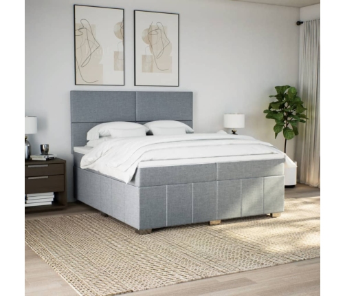 Cama box spring con colchón tela gris claro 200x200 cm