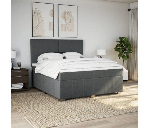 Cama box spring con colchón tela gris oscuro 200x200 cm