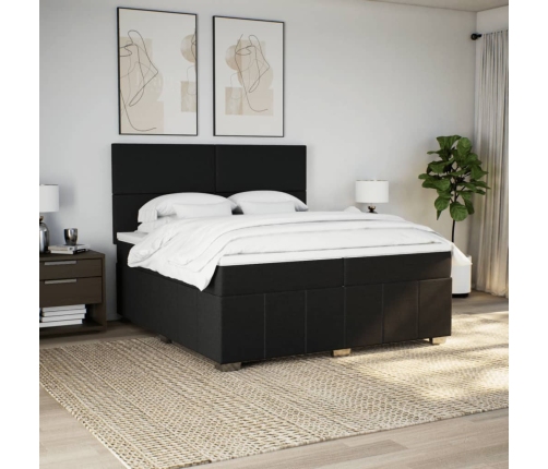 Cama box spring con colchón tela negro 200x200 cm