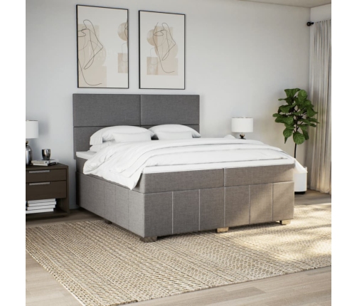 Cama box spring con colchón tela gris taupe 200x200 cm