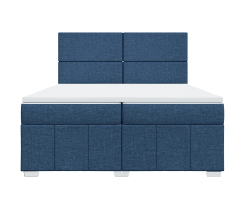 Cama box spring con colchón tela azul 200x200 cm