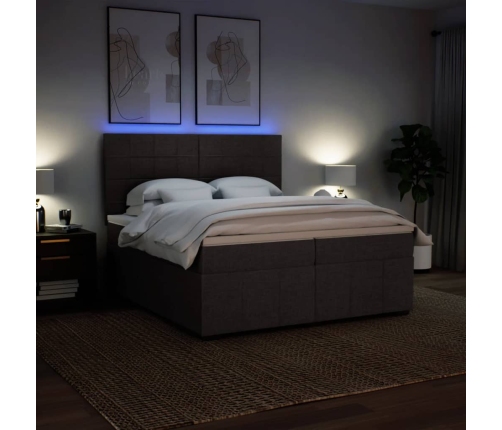 Cama box spring con colchón tela marrón oscuro 200x200 cm
