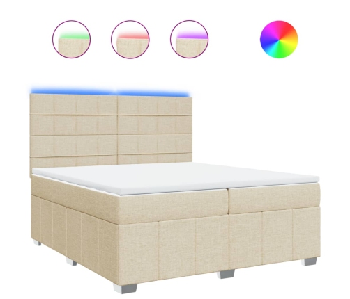 Cama box spring con colchón tela color crema 200x200 cm