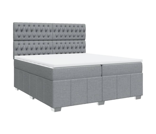 Cama box spring con colchón tela gris claro 200x200 cm