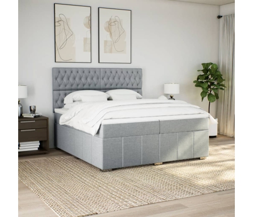 Cama box spring con colchón tela gris claro 200x200 cm