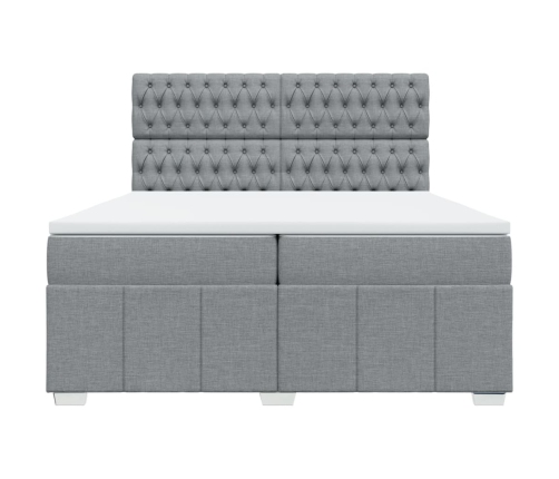 Cama box spring con colchón tela gris claro 200x200 cm