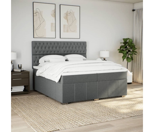 Cama box spring con colchón tela gris oscuro 200x200 cm